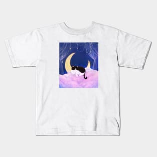 Tuxedo Cat on Pink Clouds Kids T-Shirt